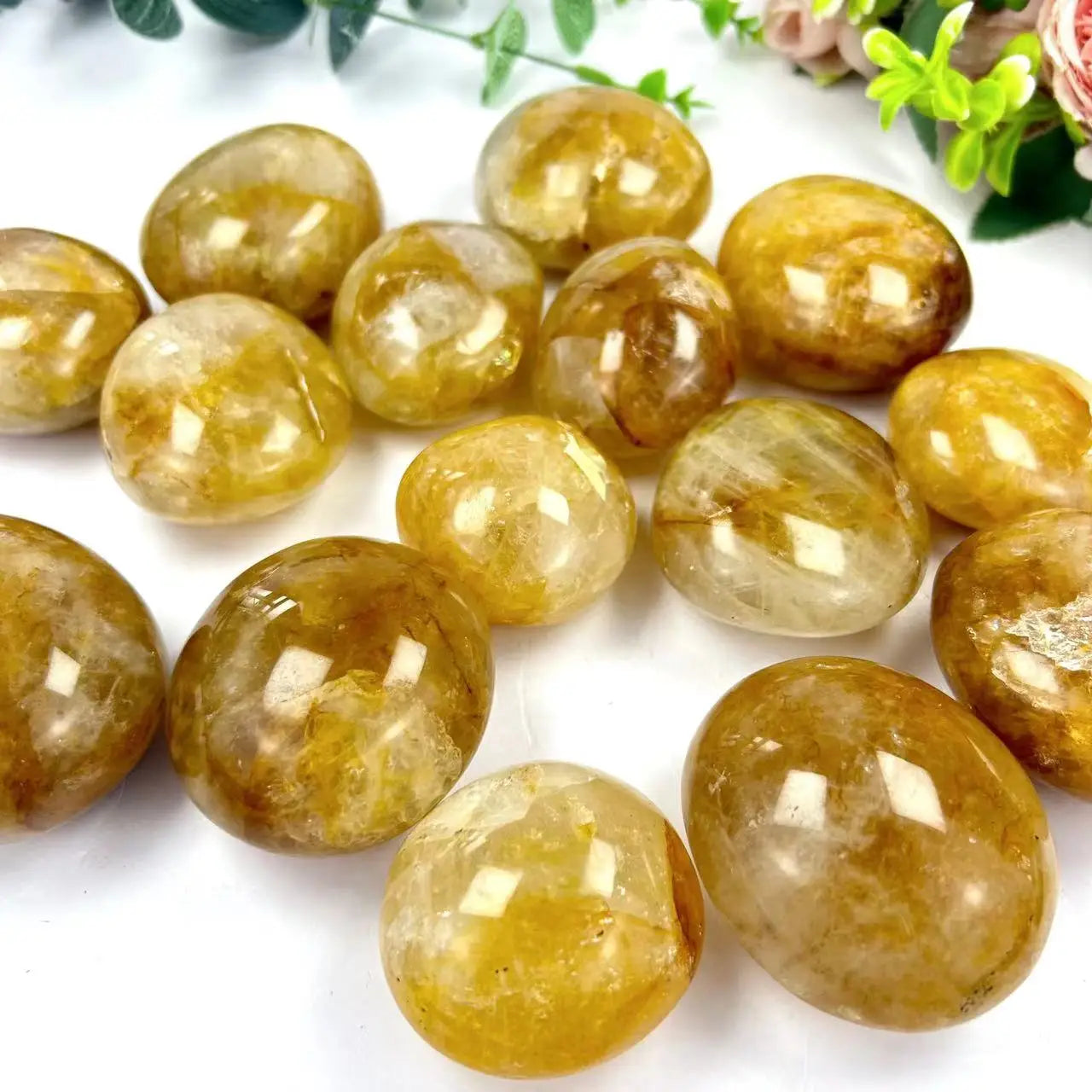 Wholesale Natural Crystal Yellow Fire Quartz Hematoid Palm Stone Gold Healer Quartz for Healing