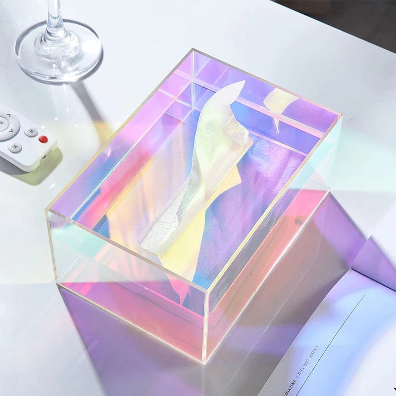 Decorative Rectangular Iridescent Acrylic Tissue Box Custom Acrylic Tissue Box Lucite Napkin Box for Home