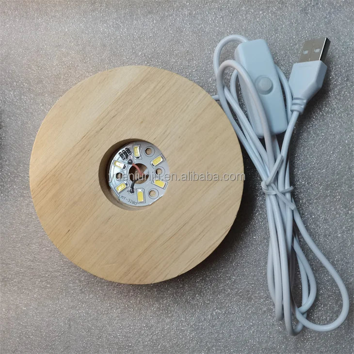 5v Usb Rectangle Round 3d Lamp Led Oval Wooden Wood Led Night Light Base
