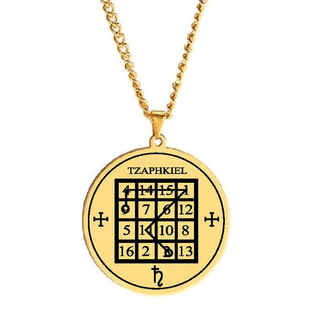Sigils Ciphers and Scripts TZAPHKIEL Magic Square of Jupiter Esotericism Talisman Laser Cut Stainless Steel Pendant Necklace