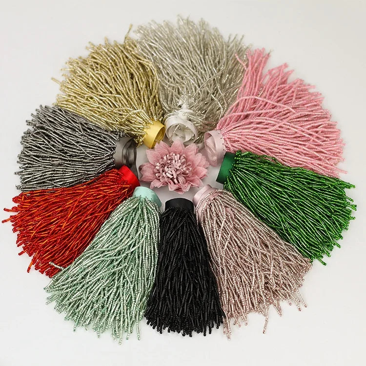 G001 Eight Section Tube Handmade Glass Beaded Accessories Beaded Fringe Tassel