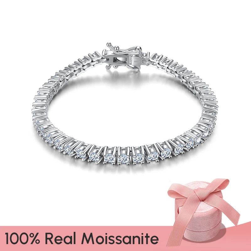 Wholesale 925 Sterling Silver Gra VVS Real Diamond 3mm 0.1ct Moissanite Tennis Bracelet Chain Men Women Engagement Fine Jewelry