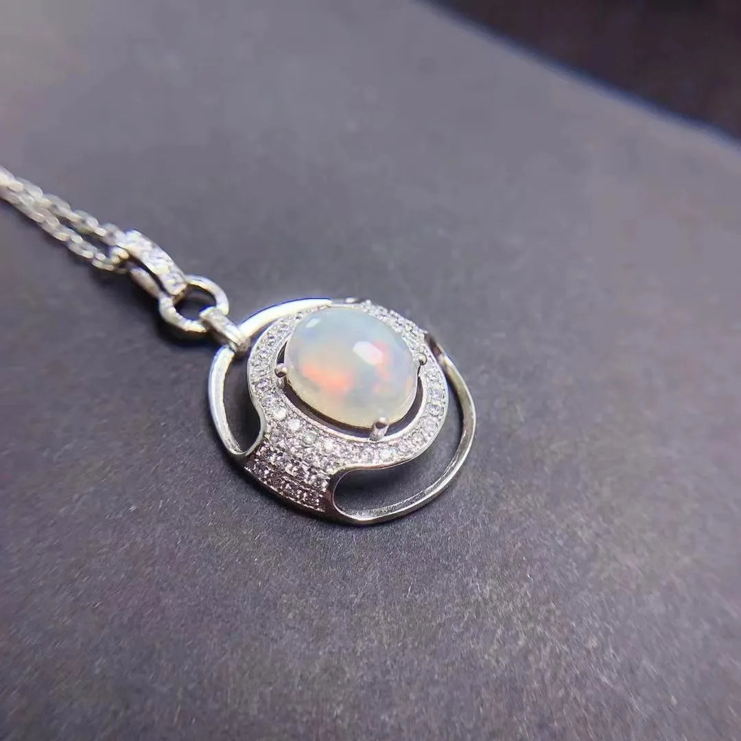 Hot Popular 925 Sterling Silver Natural Opal Pendant Necklace Set Indian Faith Rhodium & Gold Plated Gift