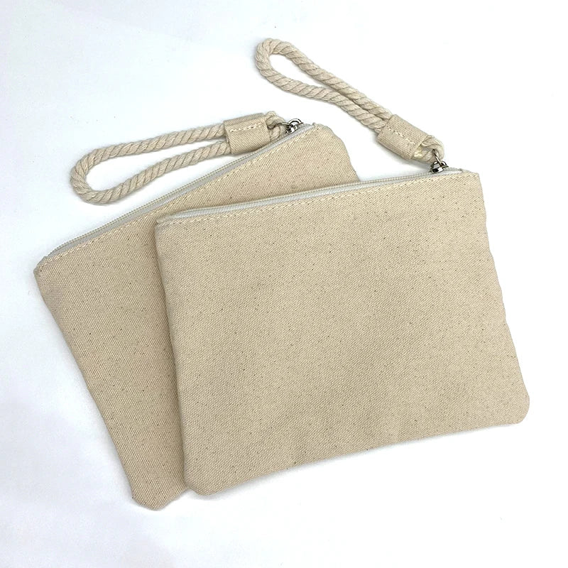 Wholesale Zipper Makeup Bag Eco-Friendly Cotton Canvas Accessory Pouch Double Sided Cosmetic Bag