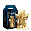 Flatware Set 24-piece Silverware Set Gold Spoon Stainless Steel Silverware with Holder and Color Box