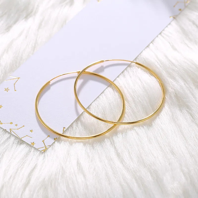 50mm 925 Sterling Silver Big Circle Hoop Earrings for Women Minimalist Round Huggie Hoops
