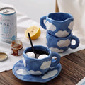 Girly Love Retro Hand Pinch Cloud Ceramic Coffee Cup and Saucer Afternoon Tea Cup and Saucer Set