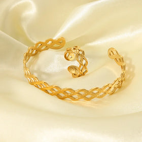 Fashion Non Tarnish Stainless Steel Gold Plated Bracelets Large Hollow Open Adjustable Wave Cuff Bracelet Pulseras Y Brazaletes