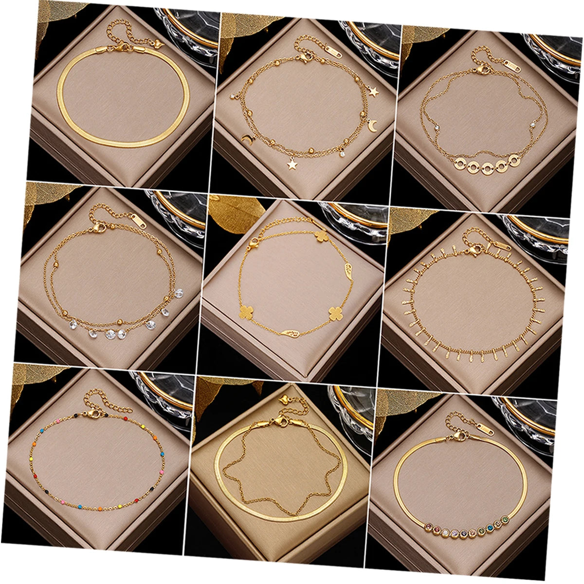 Dainty 18k PVD Snake Chain Stainless Steel Colorful Cubic Zircon Copper Anklet Gold Plated Feet Chain for Woman