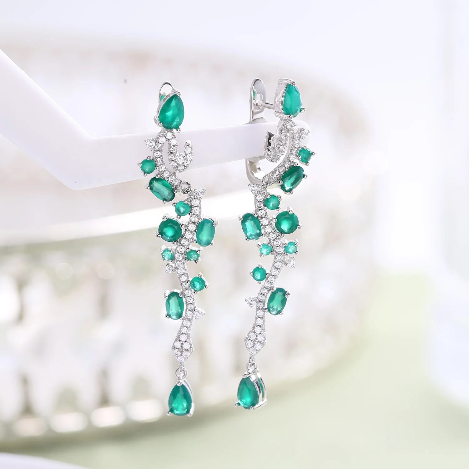 C4795 Abiding Fine Jewelry Zirconia Colorful Natural Green Agate 925 Silver Women's Hanging Women's Drop Dangle Earrings