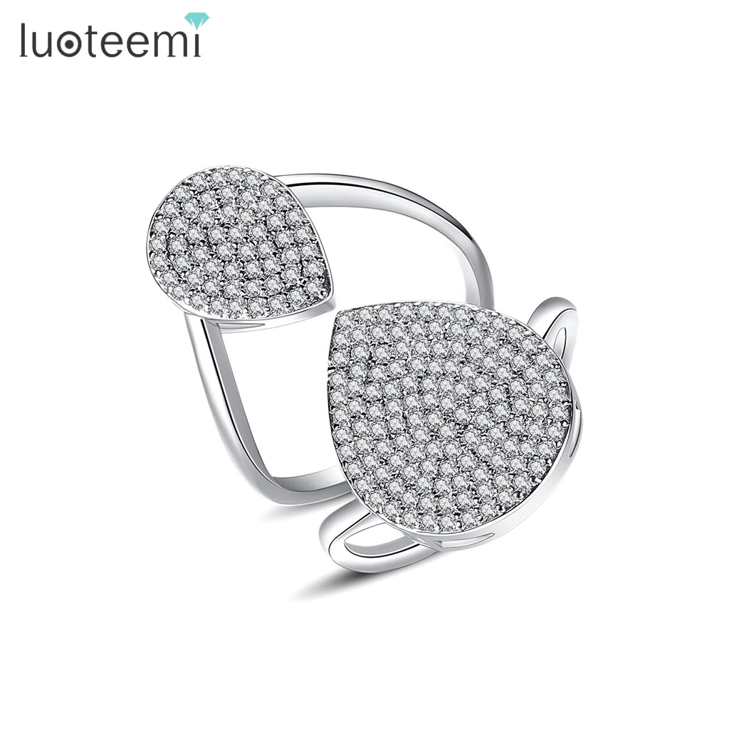 LUOTEEMI Simple Water Drop Shape Finger Crystal Rhinestone Tiny CZ Rings Jewelry Shining Zircon Woman Wedding Ring