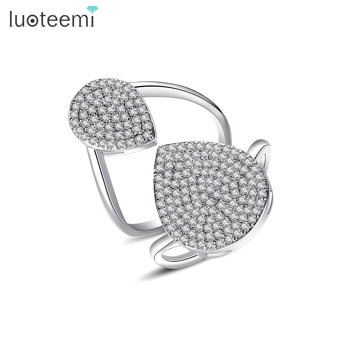 LUOTEEMI Simple Water Drop Shape Finger Crystal Rhinestone Tiny CZ Rings Jewelry Shining Zircon Woman Wedding Ring
