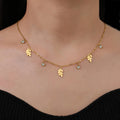 Leaves Clear Zircon Pendant Tassel Necklace Women Girls Stainless Steel Gold Color Chain Choker Fashion Jewelry Birthday Gift