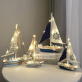 New LED Sailboat Model HYG12 Mediterranean Style Wooden Sailing Boat Ornaments for Boy Birthday Gift