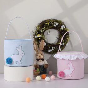 Wholesale Personalized Seersucker Easter Bucket Cute Bunny Easter Basket Bunny Applique Bags