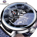 Forsining Men's Transparent Skeleton Mechanical Watch 20mm Leather Band Automatic Oval Case Sporty Relojes Hombre Montre Homme