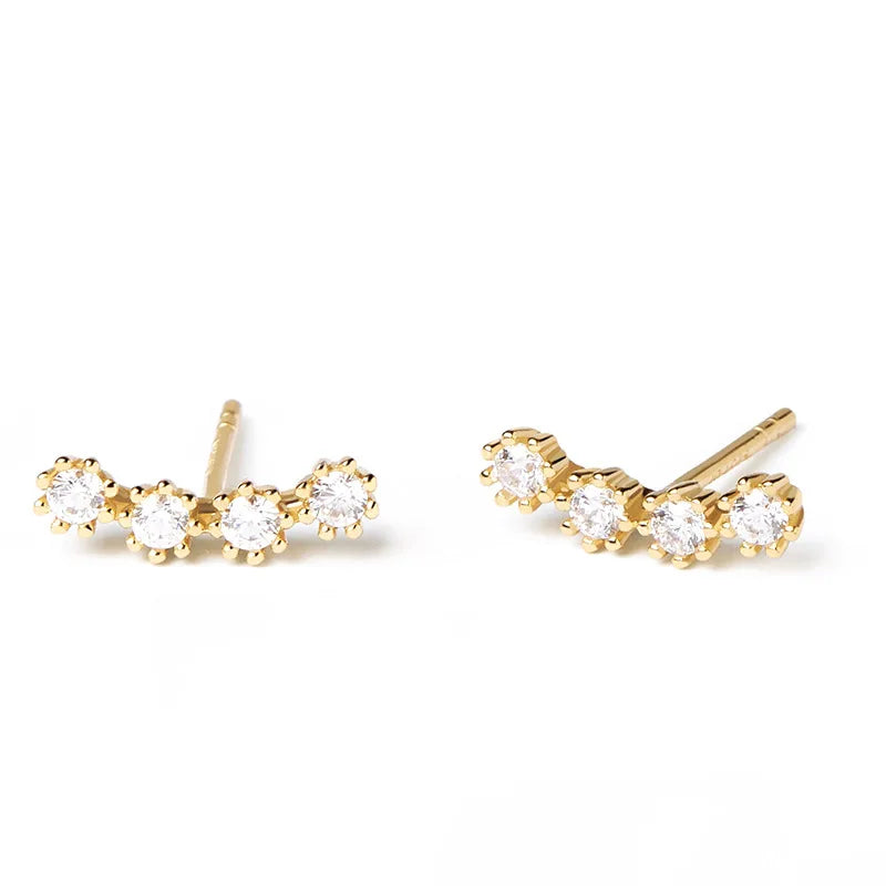 Summer Zircon Earring Studs 925 Sterling Silver Simple Row Drilling Cz Diamond Tiny Small Ear Studs