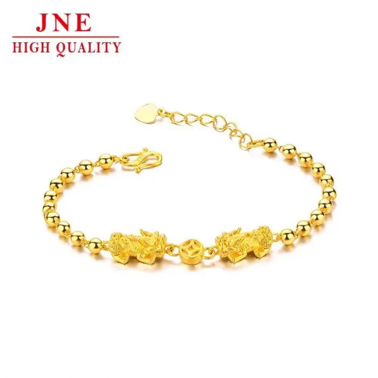 Zhou Jia Same Style Double Pixiu Buddha Beads Bracelet Gold-Plated Fashion Live Broadcast Style Ball Bracelet Wholesale