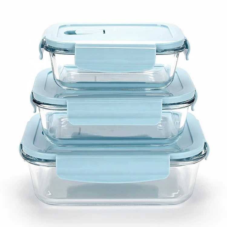 BPA Free Microwave Oven Safe Leak-Proof Air-Tight Rectangle Glass Lunch Box Plastic Lid for Home Kitchen Food Storage Containers