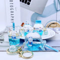 3D Acrylic Cute Keyring Bubble Key Chain Ring Creative Milk Tea Filed Liquid Oil Blue Rabbit Quicksand Floating Keychain