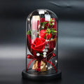 Luxury Valentine's Day Gift Immortal Flower Glass Dome With Light and Wooden Base Preserved Roses Bouquet in Glass Dome