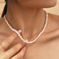 French Temperament 18K Gold Plated Stainless Steel Freshwater Pearl Beaded ChainNecklace Pearl Jewelry for Women