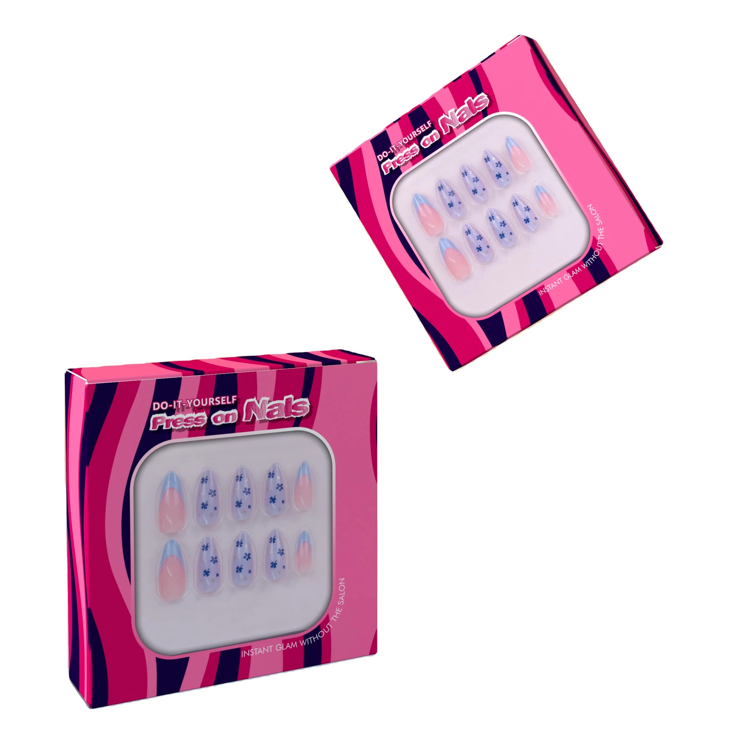 Custom Printed Embossed Matt Laminated Almond Shape Press-On Recyclable False Nail Packaging Boxes with Window