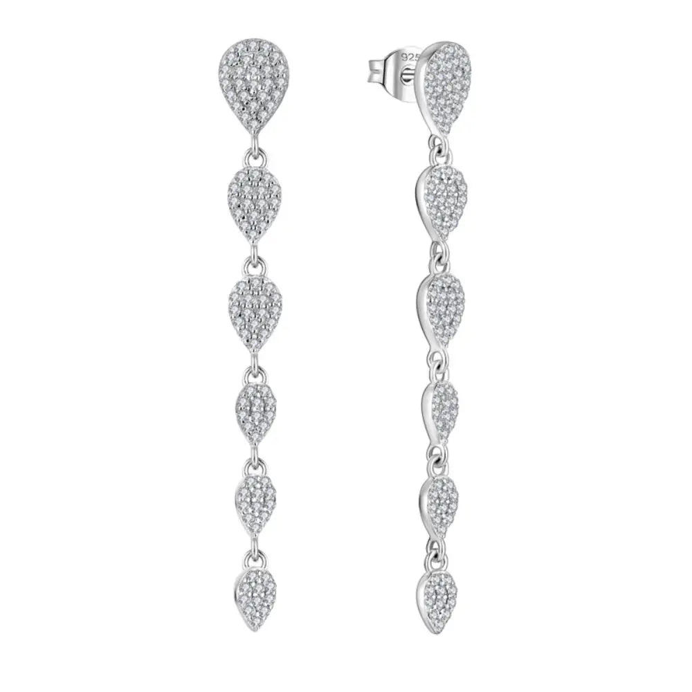 Fashion Luxury Cubic Zirconia Teardrop Shape Long Dangle Drop Earrings Statement Bridal Wedding Party Jewellery for Women