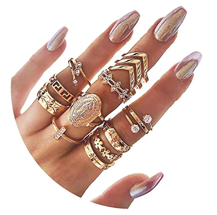Fashion High Quality Wholesale Gold Bohemian Stackable Ring Set Knuckle Women Ring