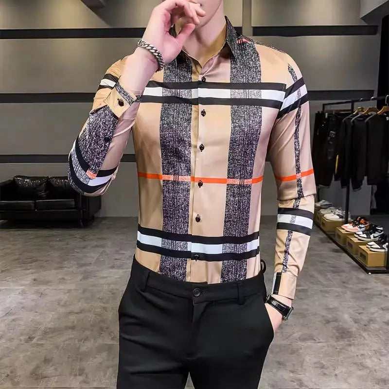 New Luxury Designer Men's Floral Printed Shirt Stylish Full Sleeve Wrinkle-Free for Spring Vintage Formal Style