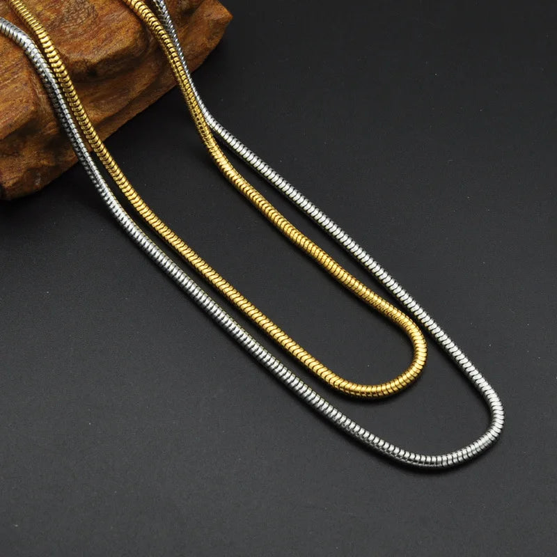Simple Chain Jewelry Titanium Steel 3mm*60cm Gold Plated Stainless Steel Silver Round Snake Chain Necklace