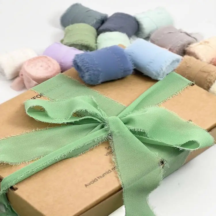 OEM/ODM Accepted Custom Color Ribbon Chiffon Handmade Rough Edge Fringe Chiffon Silk Ribbon Roll With Frayed Edge
