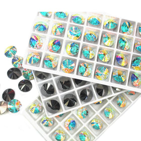 Lucky K9 Top Quality Sew on Rivoli Button Crystal ab Hematite Sew on Rhinestone Button Crystal Rivoli for Sofa and Decoration