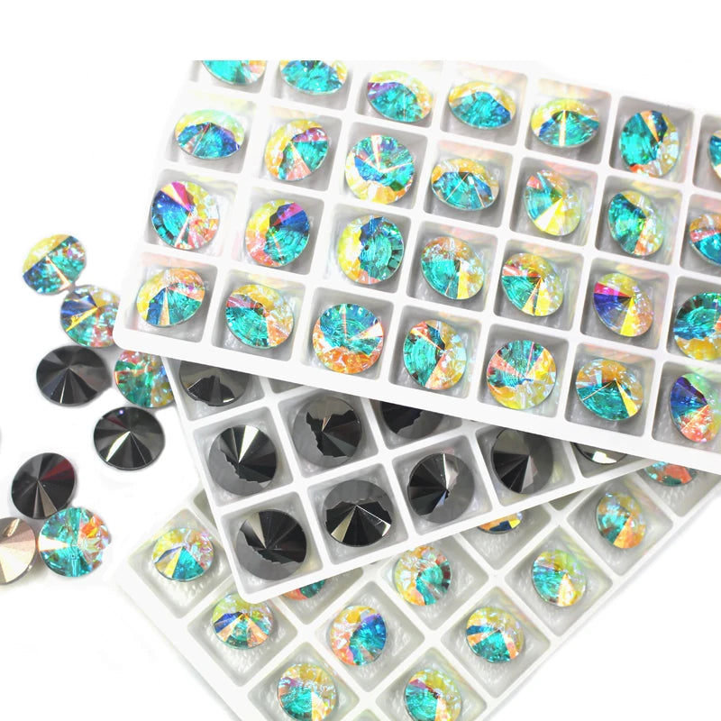 Lucky K9 Top Quality Sew on Rivoli Button  Crystal ab Hematite Sew on Rhinestone Button Crystal n Rivoli for  Sofa and Clothes