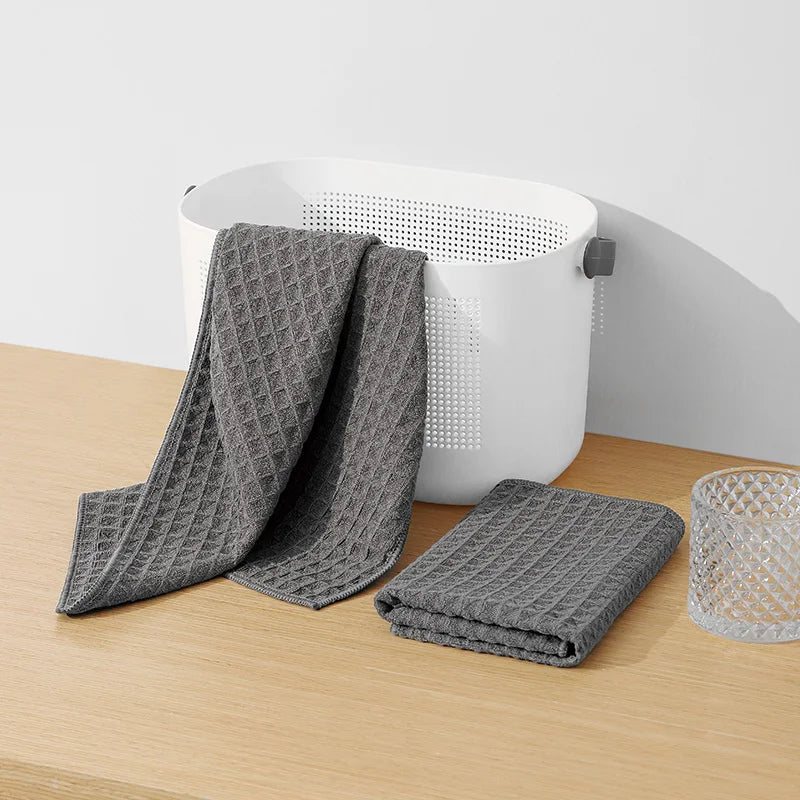 Waffle Weave Kitchen Towels Thick Microfiber Dish Drying Cloths Absorbent Tea Towels Lint Free 16Inch X 24Inch Golf Towel Gray