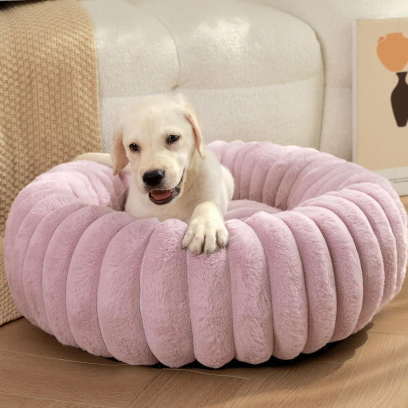 Factory Direct Sales New Vertical Rabbit Plush Round Pet Bed Comfortable Donut Dog Bed Soft Washable Cat Mat Pet Cushion