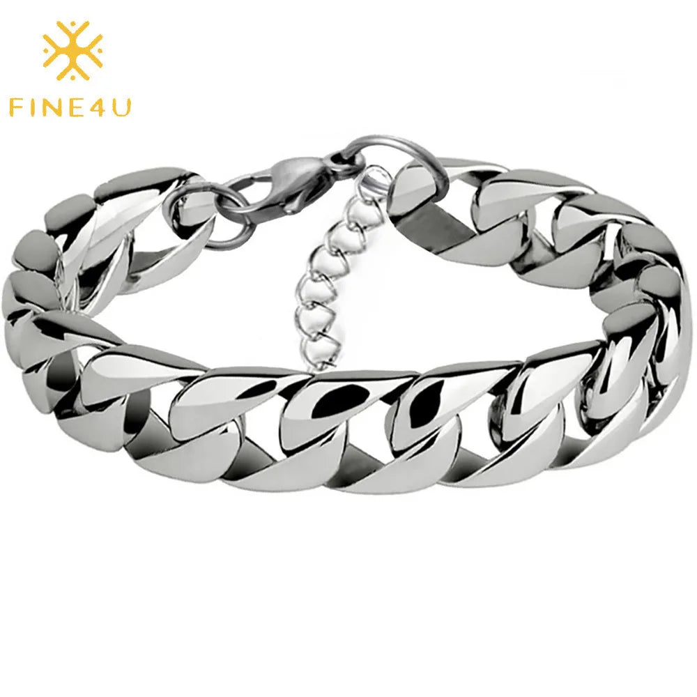 Stainless Steel Jewelry Pulseras De Hombre Male Hip Hop 18K Gold Plated Link Chain Bracelet for Men