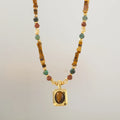 18k Real Gold Plated Fashion Turquoise Shell Gold Sand Natural Stone Antique Amber Bead Necklace Women