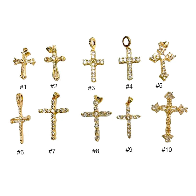 CZ8101 18K Gold Plated Micro Pave CZ Diamond Cross Charms Cubic Zirconia Inlaid Catholic Religious Pendants for Jewelry Making