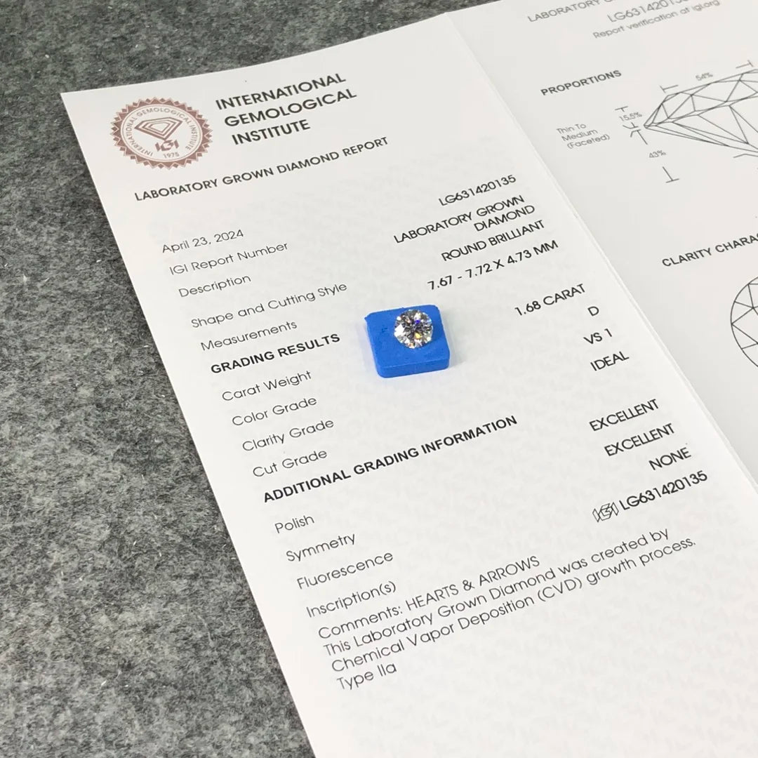 IGI  Certified 1.68ct  D VS1 Wholesale Lab Created Diamond CVD Lab Grown Diamond