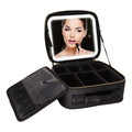Makeup Train Case with 3 Color Adjustable Brightness LED Mirror Cosmetic Travel Case Adjustable Dividers Toiletry Bag for Lady