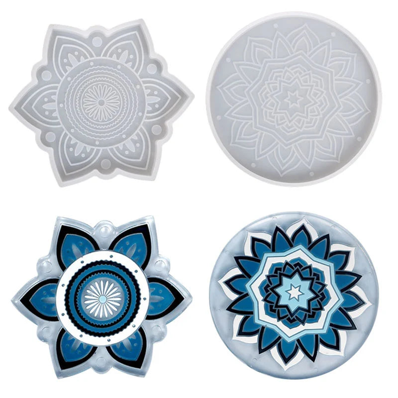 Early Riser DIY Mandala Pattern Roller Coaster Epoxy Resin Crafts coaster Coffee Pad Tray Silicone Mouldings Home Decor Moulding