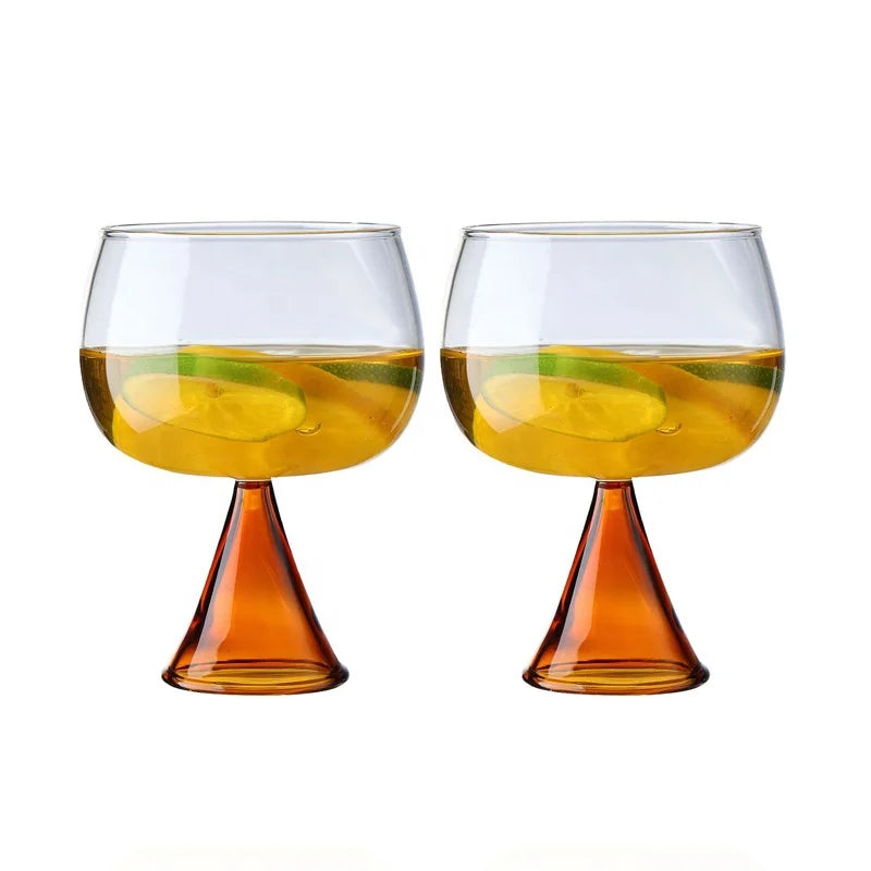 Handmade High Stem Wine Cup Drinkware Vintage 350ML Amber Blue Green Foot High Borosilicate Glass Goblet Wine Glasses for Juice
