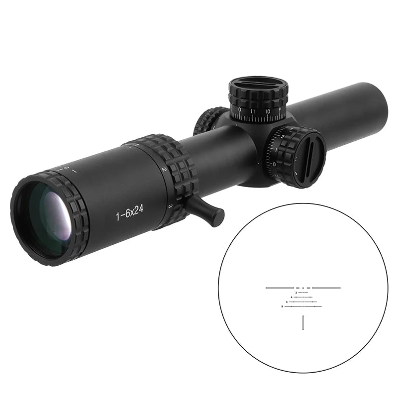 Focuhunter LPVO 1-6x24 Tactical SFP Aluminum Telescopic Scope Fully Multi-Coated Lenses Red/Green Illuminated Adjustable Lever