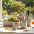 Large Rectangular Square Shape Cement Succulent Plant Pot Flower Pot Saucer Home Garden Decor Eco-Friendly Drainage Hole Pack
