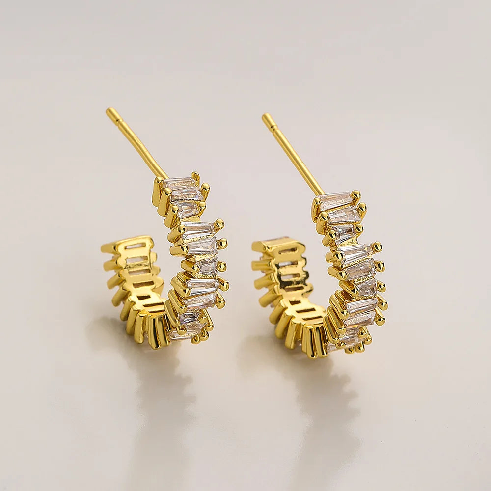 Custom Crystal Iced Out  Earrings Stainless Steel Gold Plated Hoop Earring  Jewelry