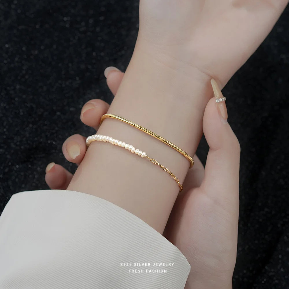 Fine Jewelry 925 Sterling Silver Irregular Baroque Freshwater Natural Pearl Bracelet Women 925 Silver Bracelet Jewelry Wholesale