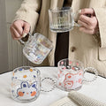New Colorful Glass Pearl Handle Gradient Aurora Drink Coffee Hand Gift Cup Cartoon Rabbit Glass Water Cup