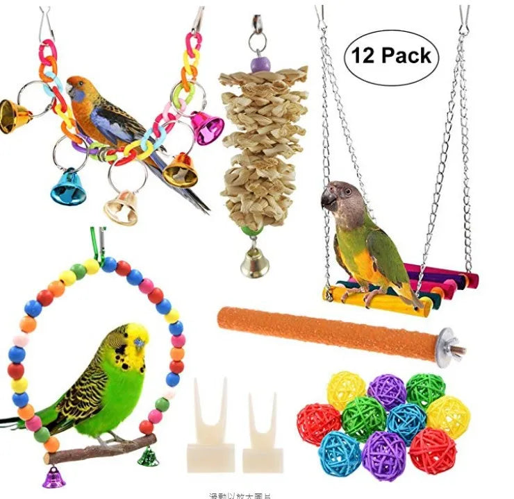 Puzzle Interactive Safety Pet Gnaw Molar the Swing Aerial Ladder Parrot Bird Toy Set