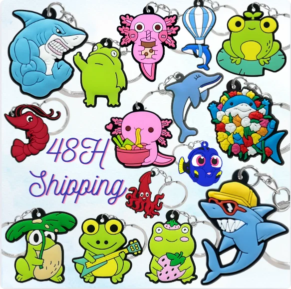 Wholesale Animal Keyring Anime Cartoon Animal Pvc Rubber 2d Keychains Cute Key Chain Ring Cute Accessories in Bulk